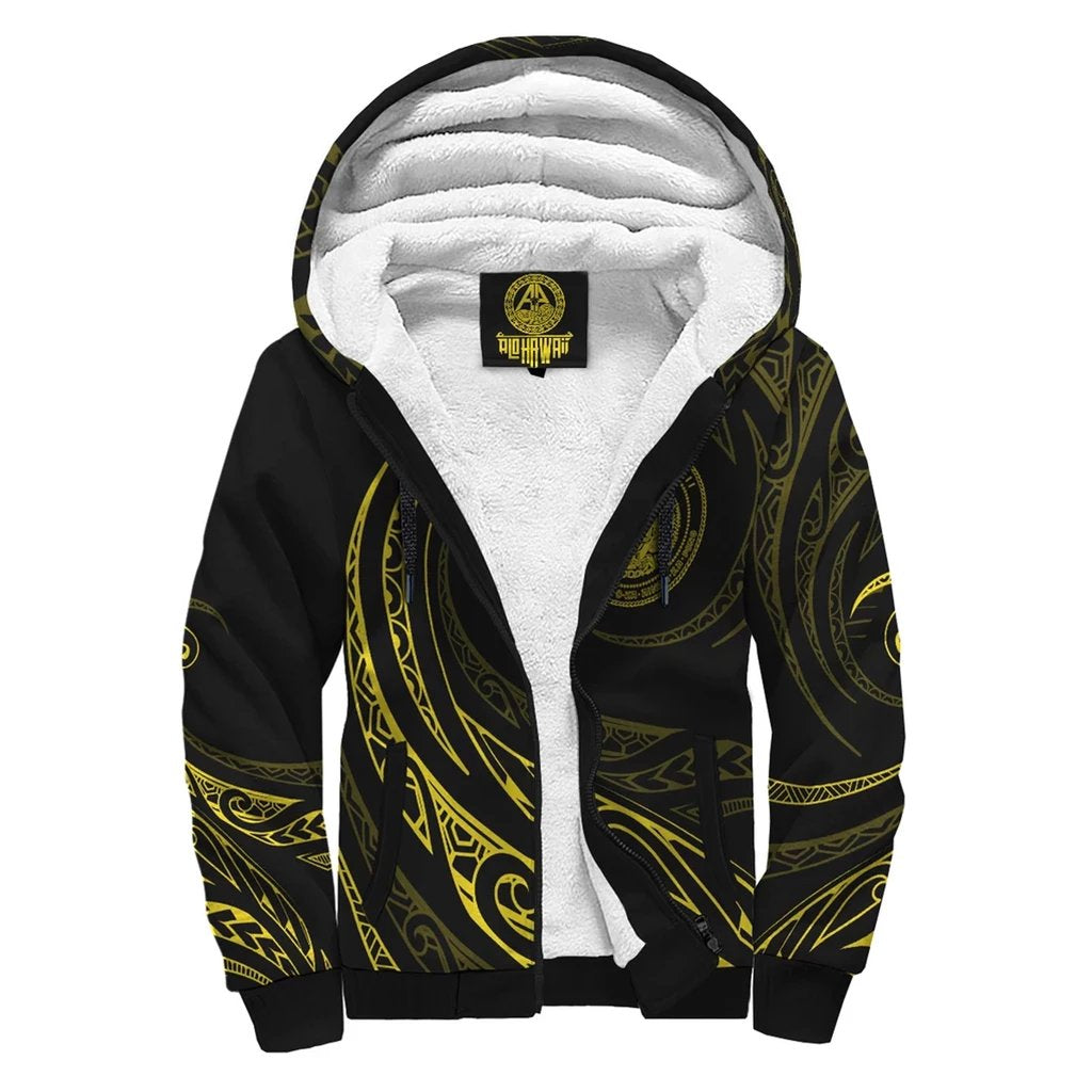Hawaii Sherpa Hoodie - Frida Style - Yellow Black - Polynesian Pride