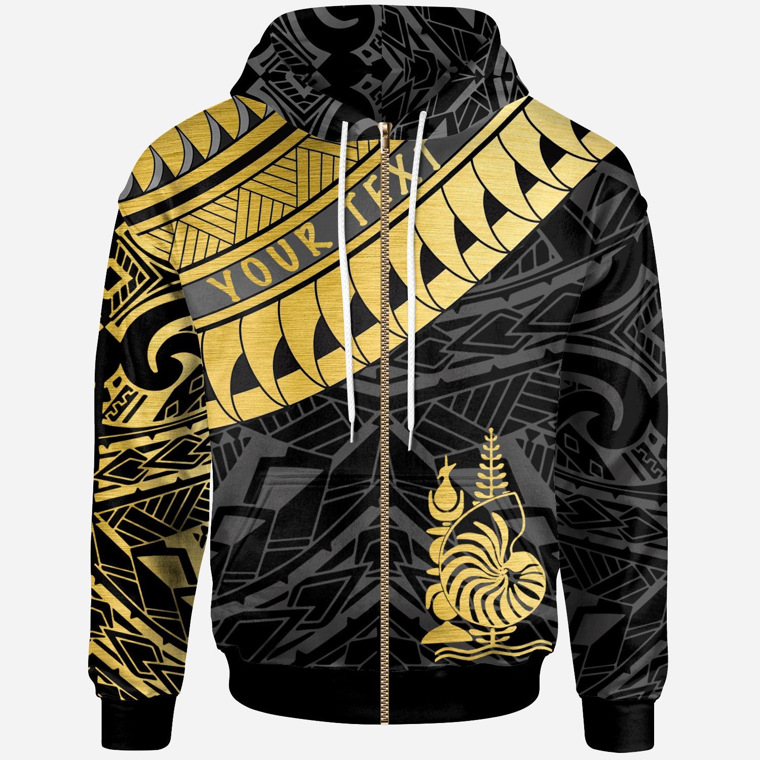 New Caledonia Custom Zip Hoodie New Caledonia Ginger Lei Pattern Gold Unisex Gold - Polynesian Pride