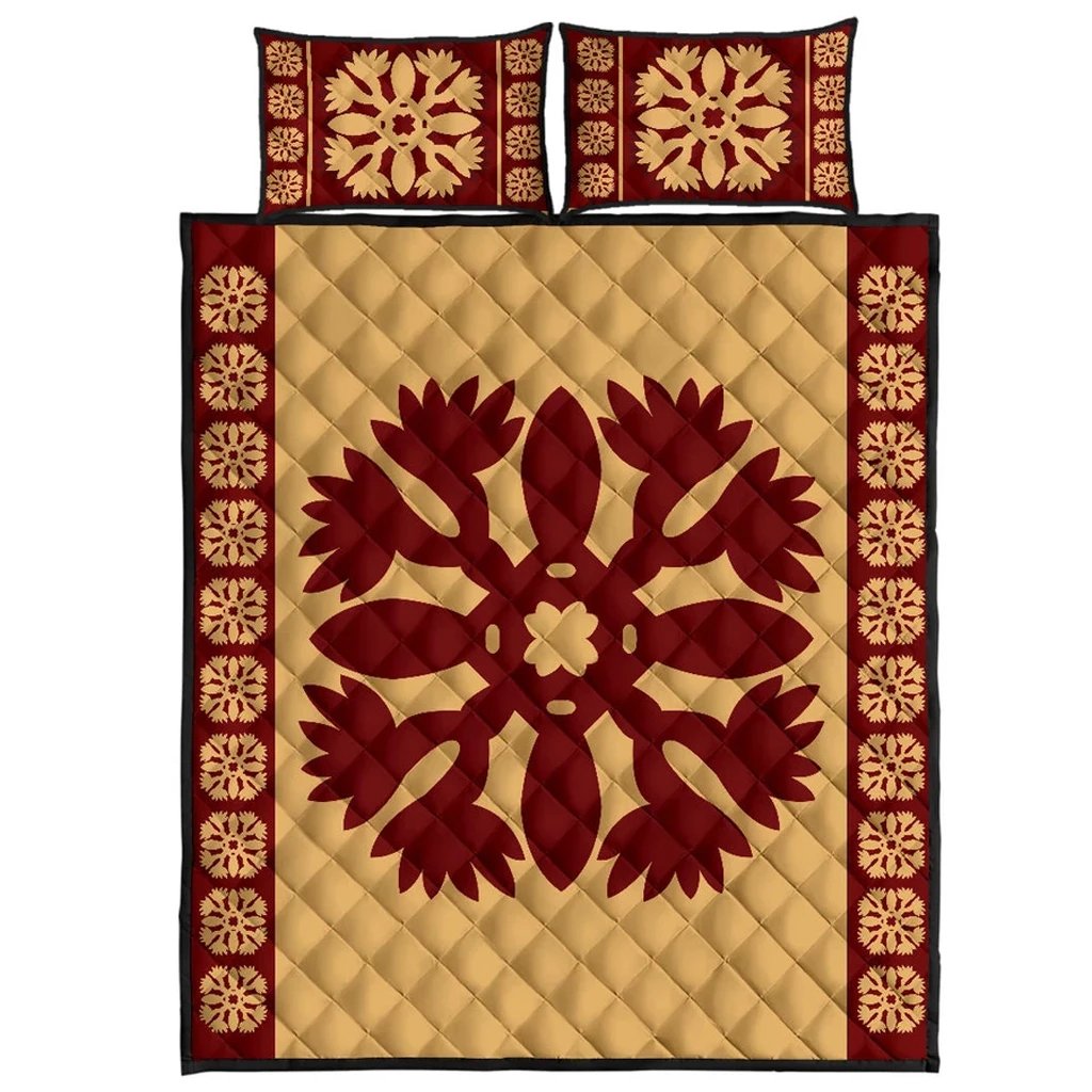 Hawaiian Quilt Pattern Flower Lovely Quilt Bed Set Gold - Polynesian Pride