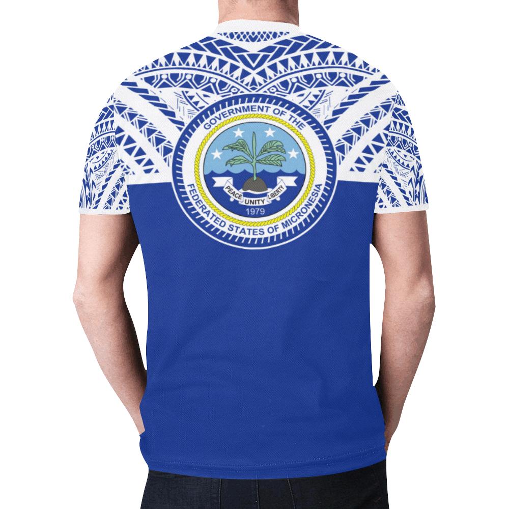 Chuuk States New All Over Print T Shirt Chuuk Love & F S M Seal Blue Version - Polynesian Pride