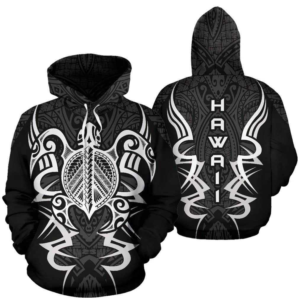 Hawaii Turtle Tribal Gray Hoodie Armor Style - Polynesian Pride