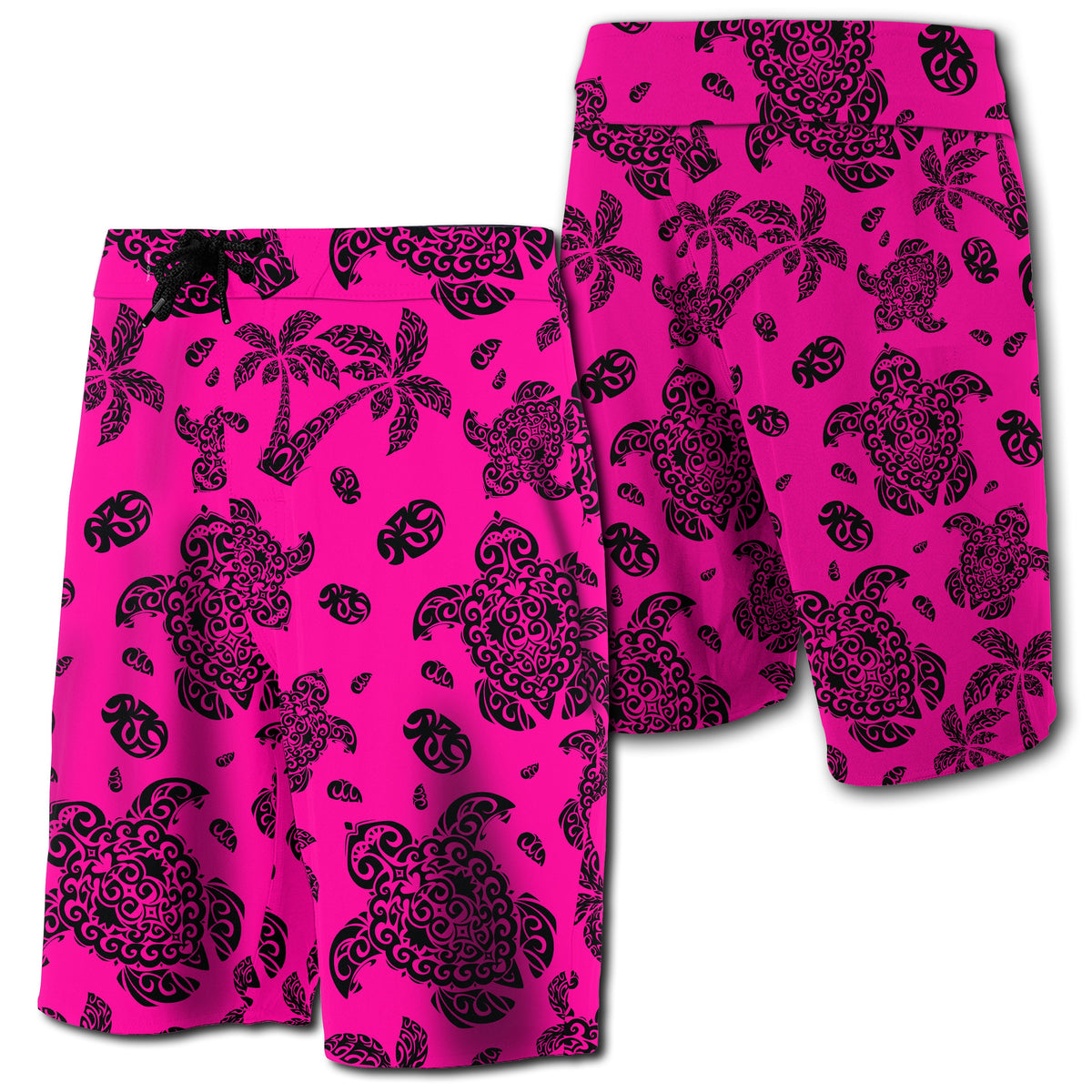 Hawaii Polynesian Turtle Palm And Sea Pebbles Board Shorts Pink Men Pink - Polynesian Pride