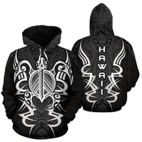 Hawaii Turtle Tribal Gray Hoodie Armor Style Unisex Black - Polynesian Pride