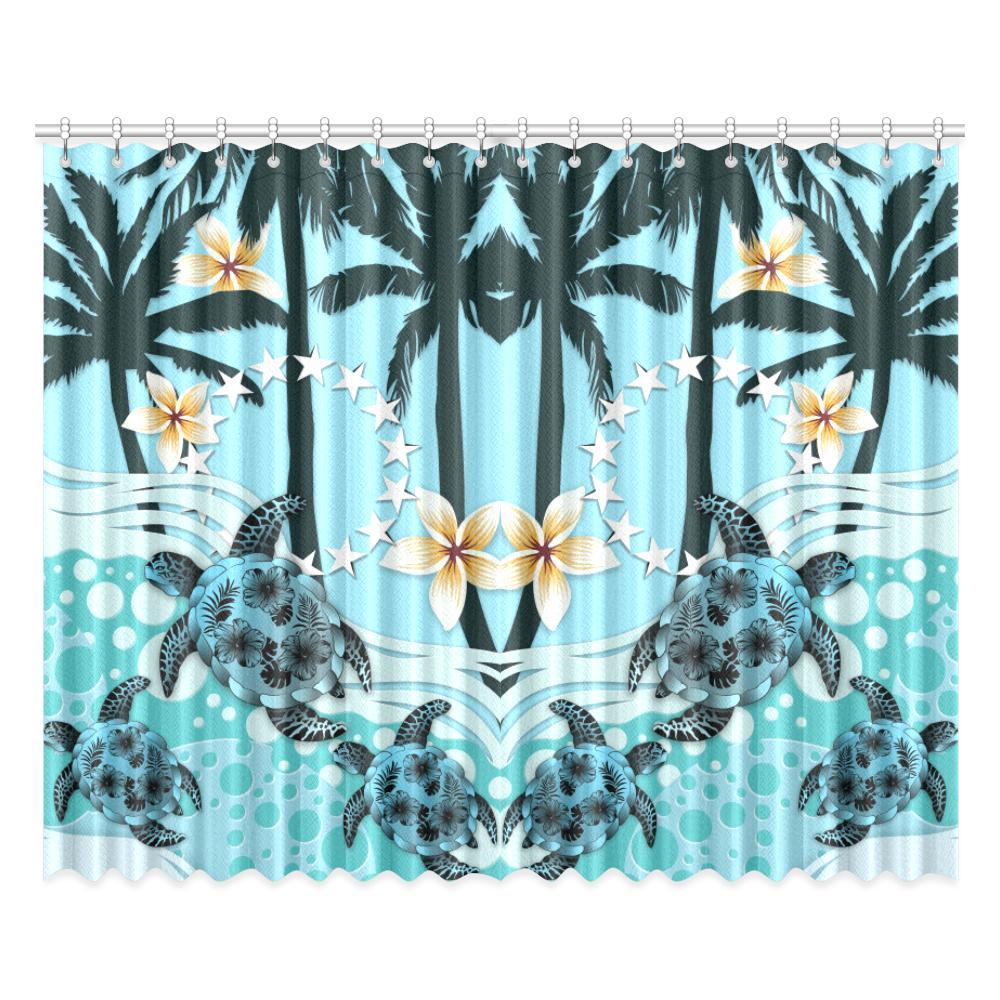 Cook Islands Window Curtain - Blue Turtle Hibiscus One Size cook Window Curtain 52"x84"(Two Pieces) Blue - Polynesian Pride