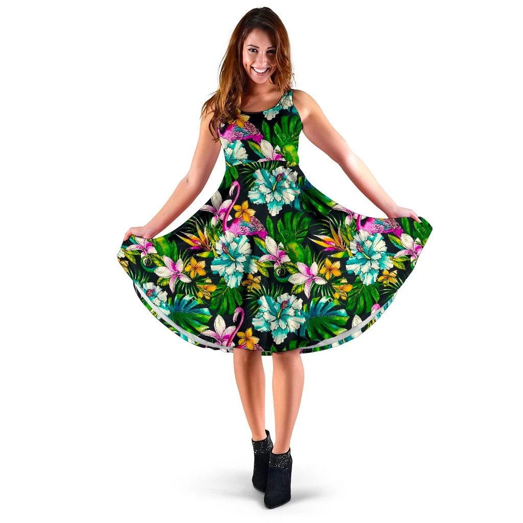 Hawaii Animals And Tropical Flowers Midi Dress Midi Dress Green - Polynesian Pride