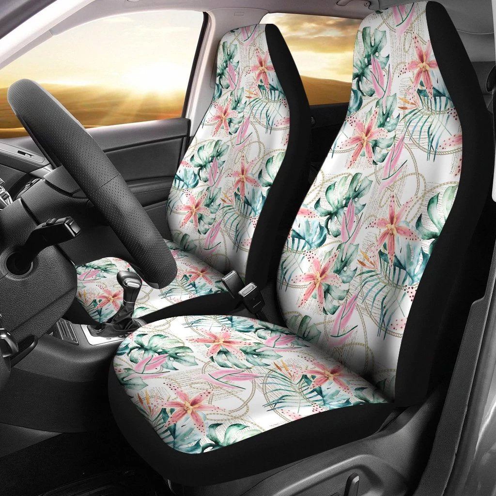 Hawaii Tropical Pattern With Orchids, Leaves And Gold Chains. Car Seat Cover - Polynesian Pride