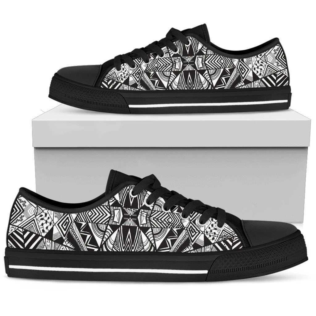 Polynesian Tribal Low Top Shoe White And Black - Polynesian Pride