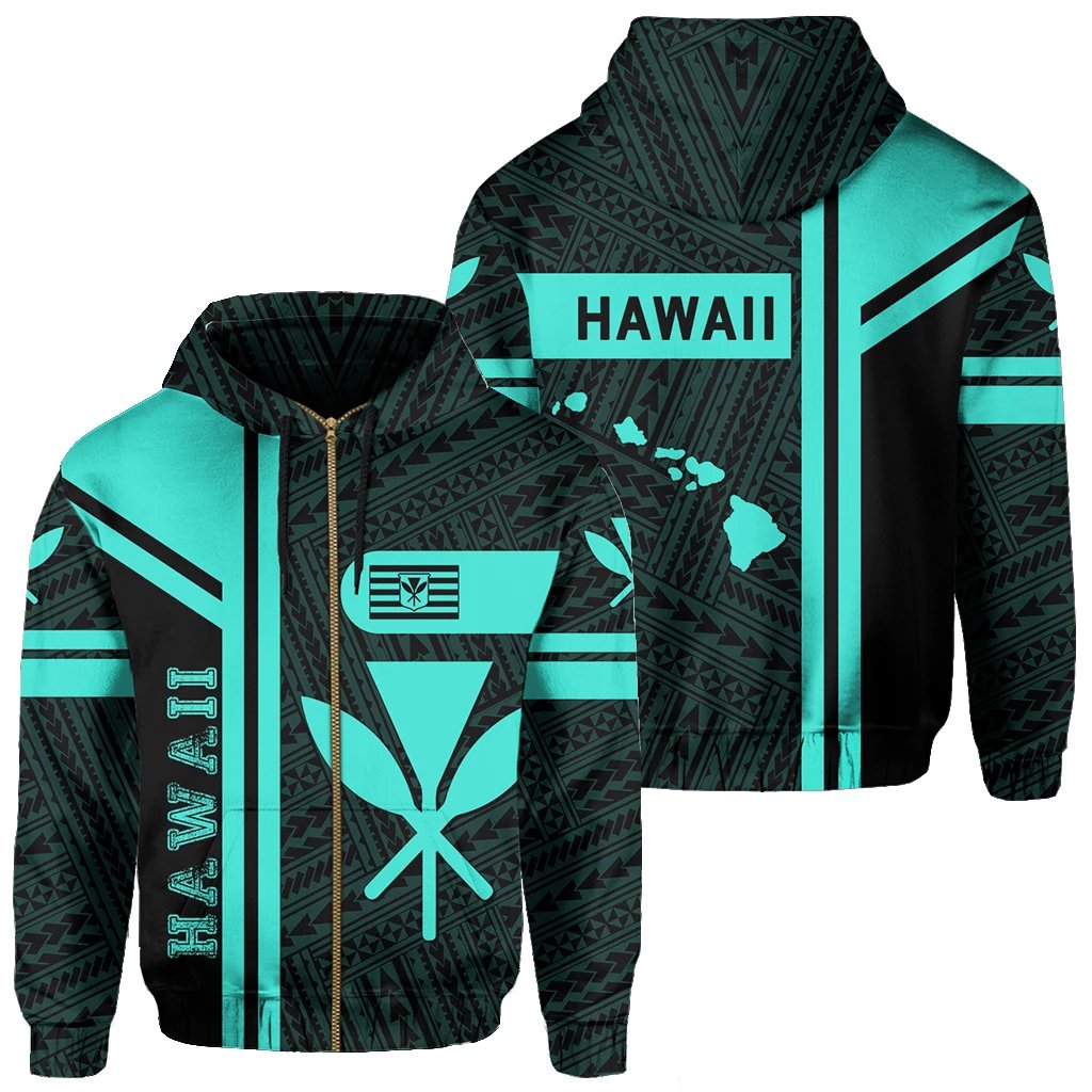 Kanaka Polynesian Zipper Hoodie Turquoise Morale Style Unisex Turquoise - Polynesian Pride