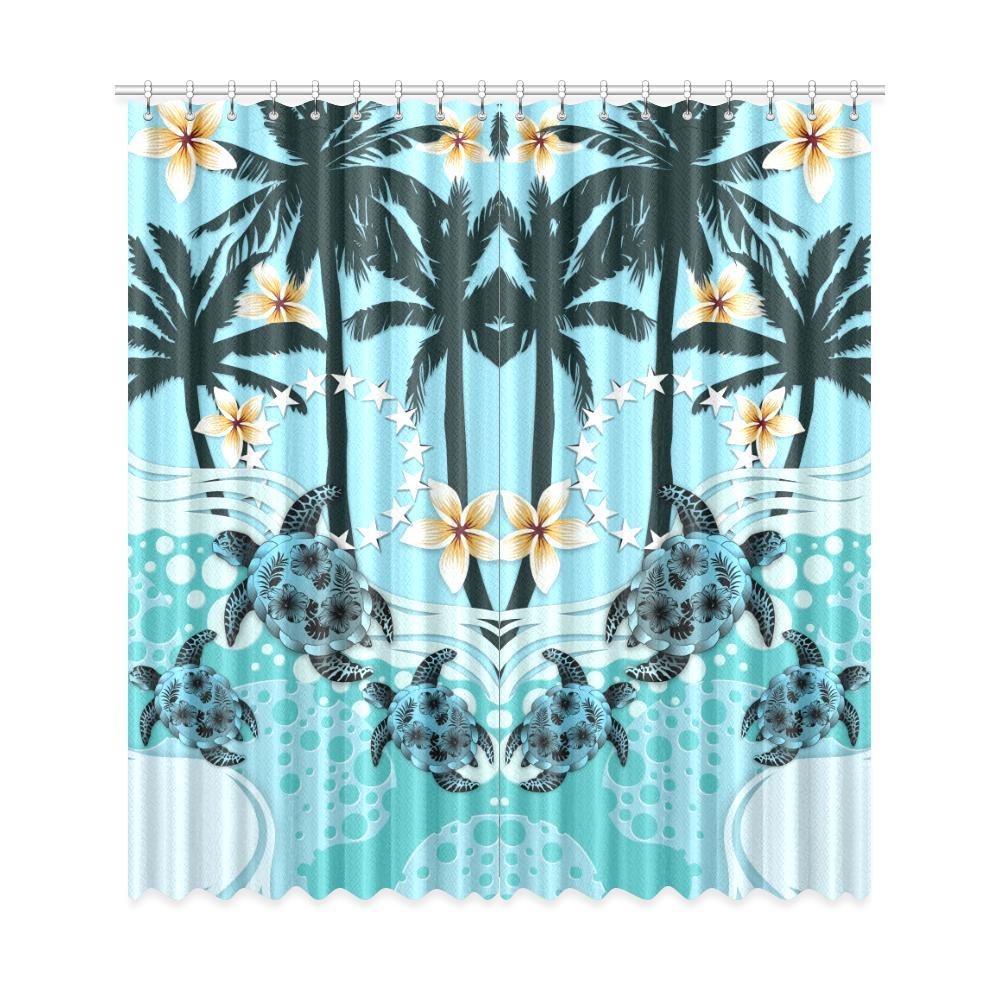 Cook Islands Window Curtain - Blue Turtle Hibiscus One Size cook Window Curtain 50"x108"(Two Piece) Blue - Polynesian Pride