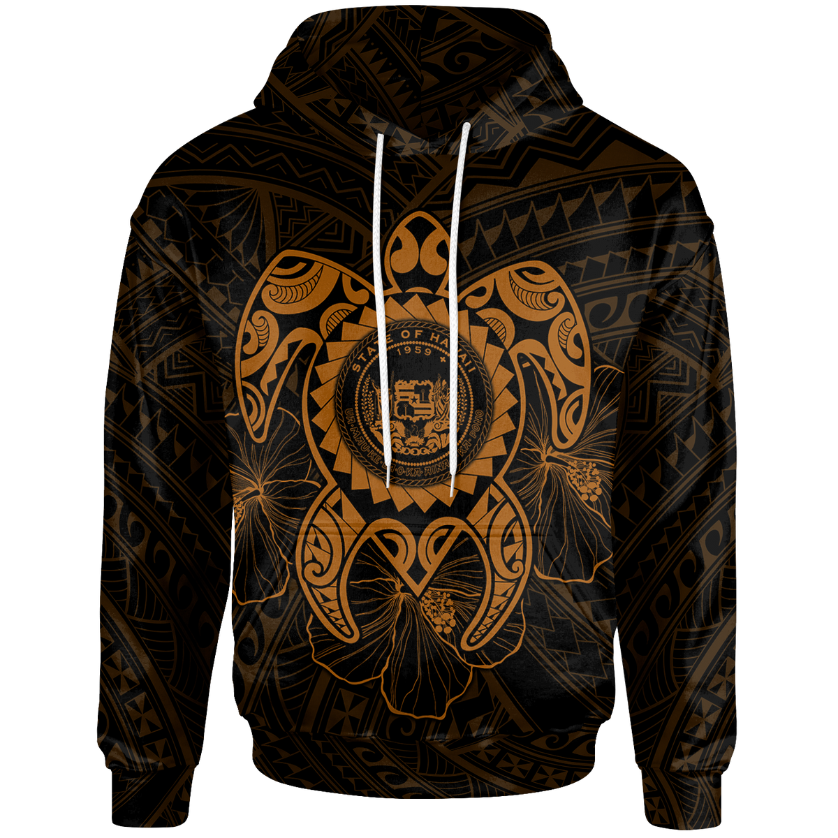 Hawaii Polynesian Hoodie Vintage Polynesian Turtle (Golden) Unisex Golden - Polynesian Pride