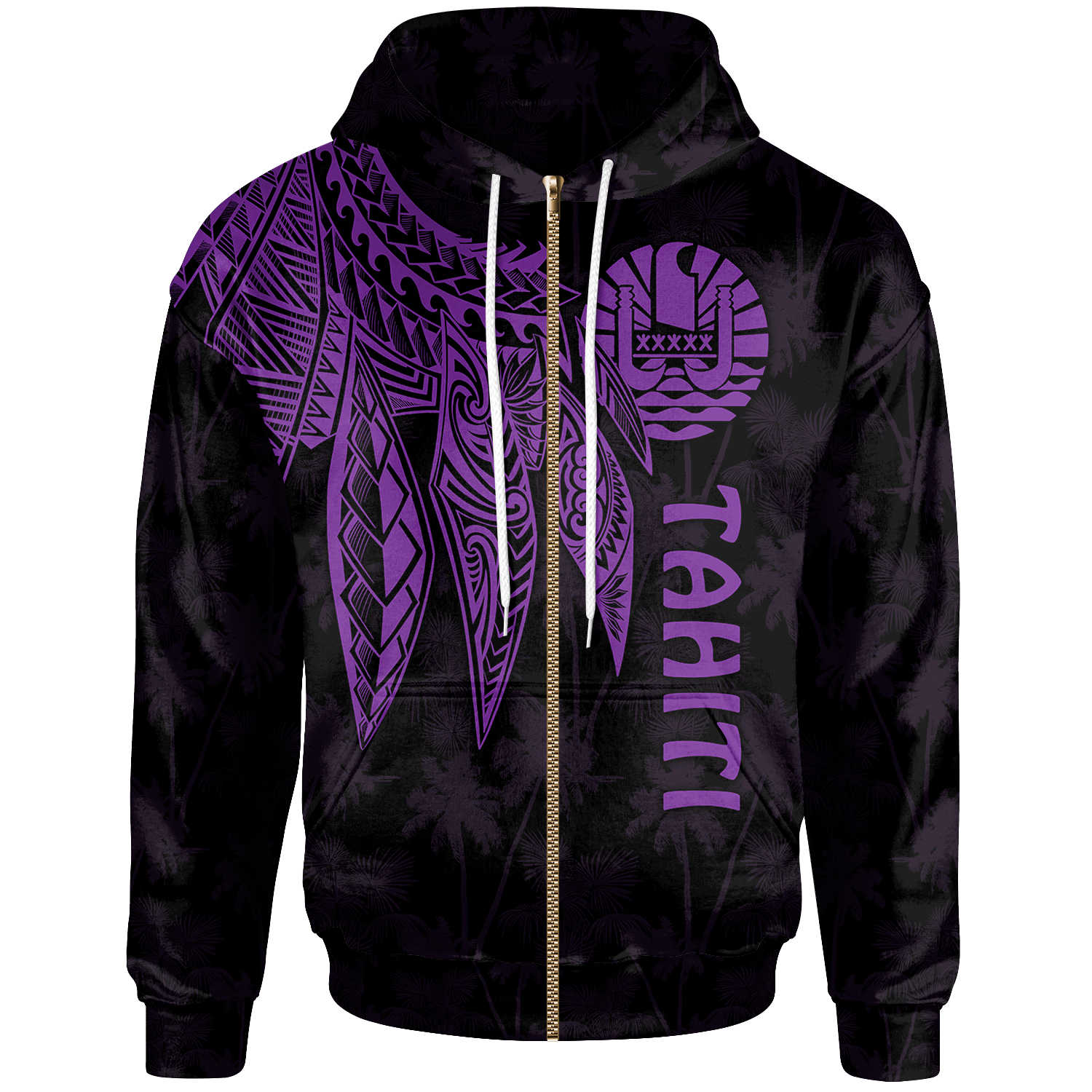 Tahiti Zip up Hoodie Polynesian Wings (Purple) Unisex Blue - Polynesian Pride