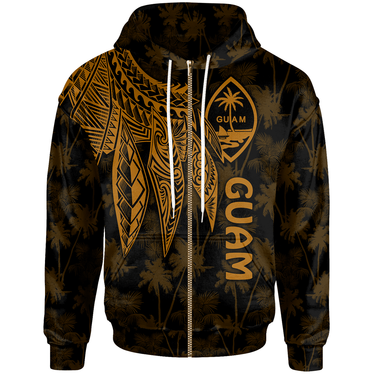 Guam Zip up Hoodie Polynesian Wings (Golden) Unisex Golden - Polynesian Pride