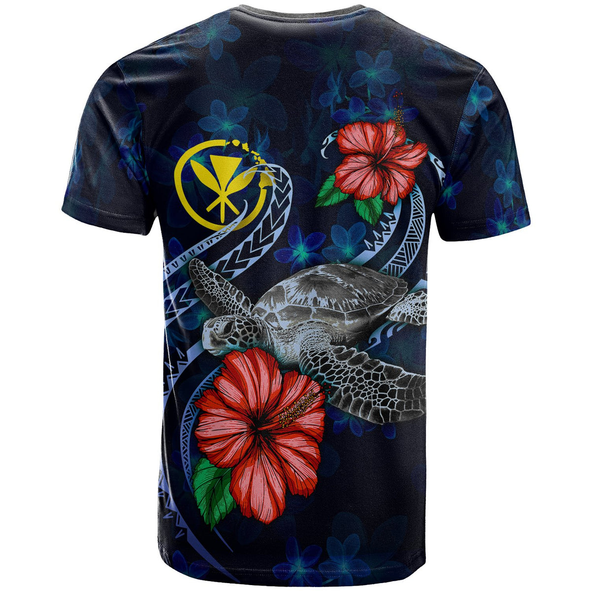 Hawaii Polynesian T Shirt Blue Turtle Hibiscus - Polynesian Pride