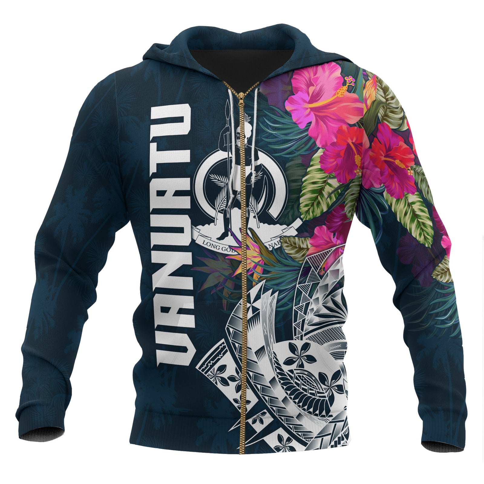 Vanuatu Polynesian Zip up Hoodie Summer Vibes Unisex Blue - Polynesian Pride