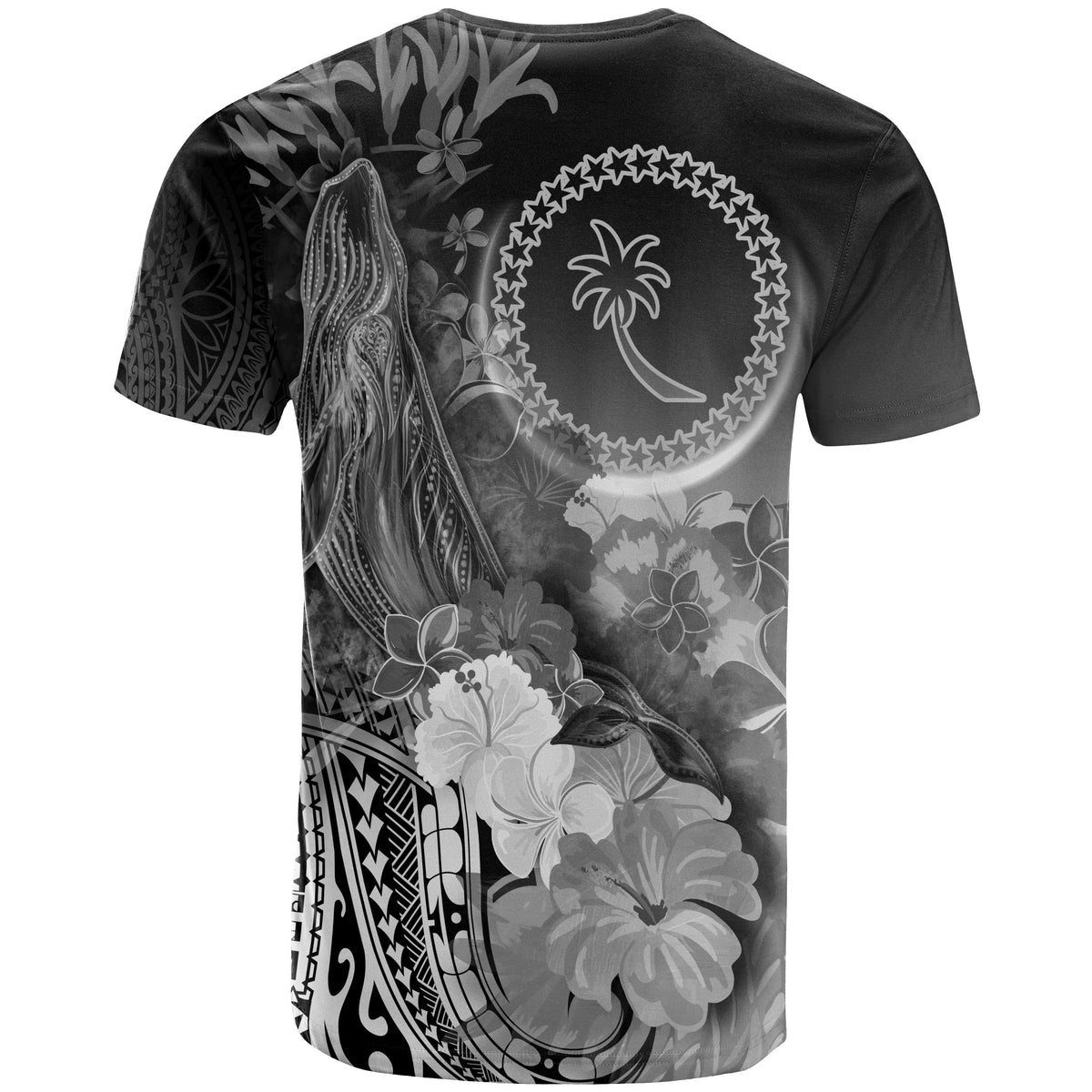 Chuuk T Shirt Humpback Whale with Tropical Flowers (White) - Polynesian Pride