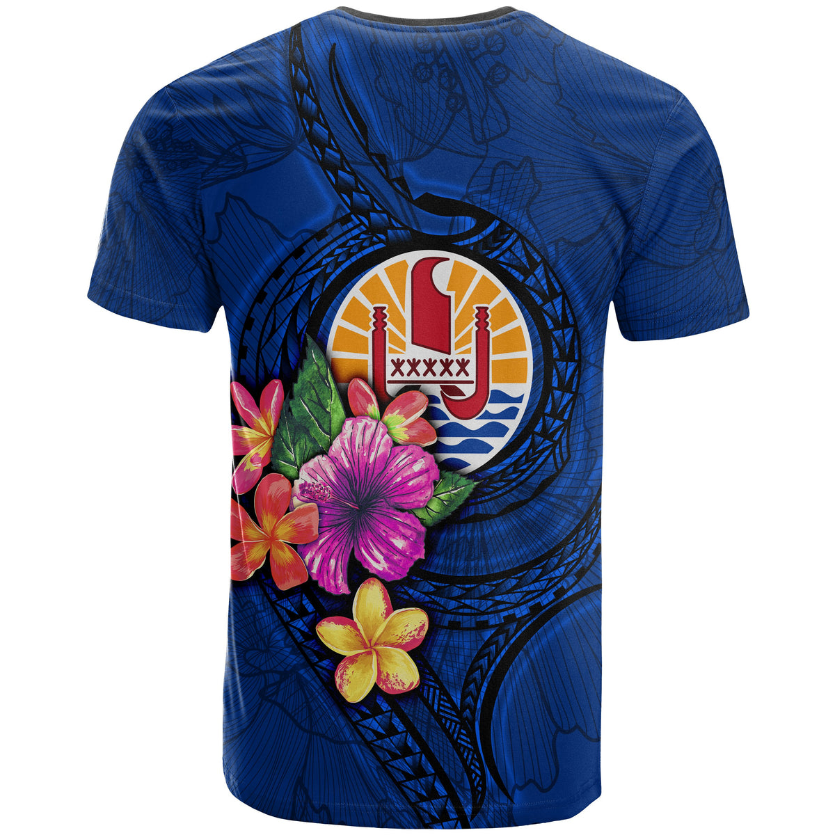 Tahiti Polynesian T Shirt Floral With Seal Blue - Polynesian Pride