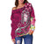 Fiji Women's Off Shoulder Sweater - Turtle Plumeria (Pink) - Polynesian Pride