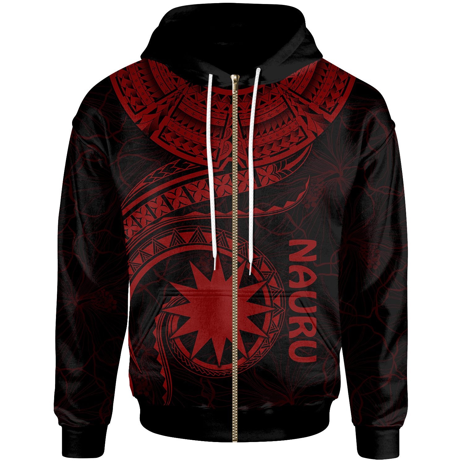 Nauru Polynesian Zip up Hoodie Nauru Waves (Red) Unisex Red - Polynesian Pride