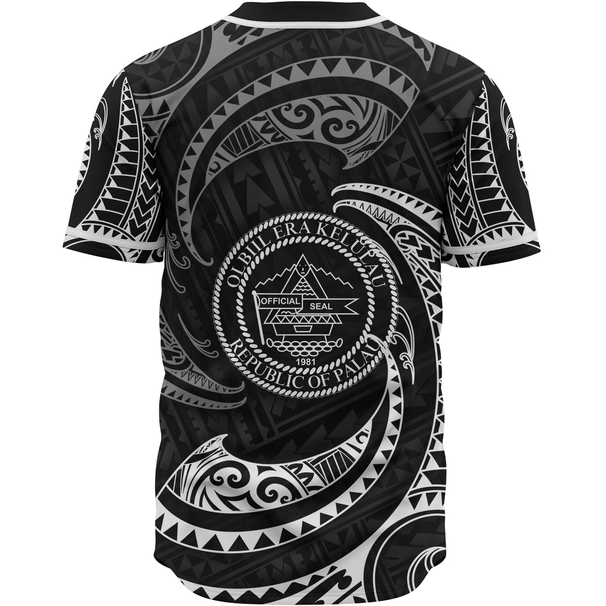 Palau Polynesian Custom Personalised Baseball Shirt - White Tribal Wave - Polynesian Pride