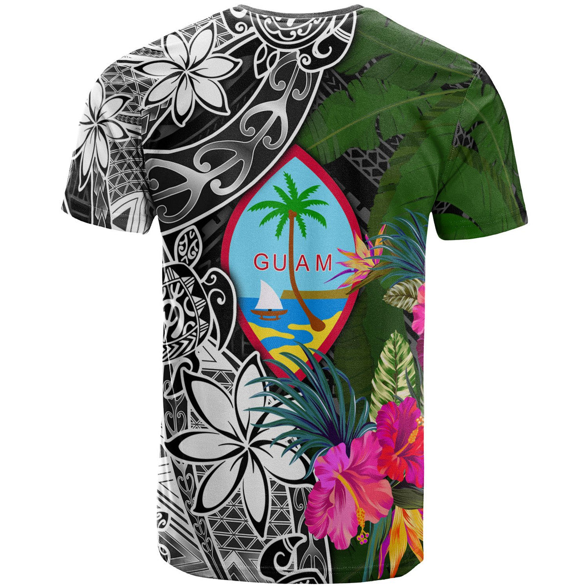 Guam Custom T Shirt Turtle Plumeria Banana Leaf - Polynesian Pride