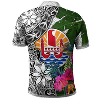 Tahiti Polo Shirt White Turtle Plumeria Banana Leaf - Polynesian Pride