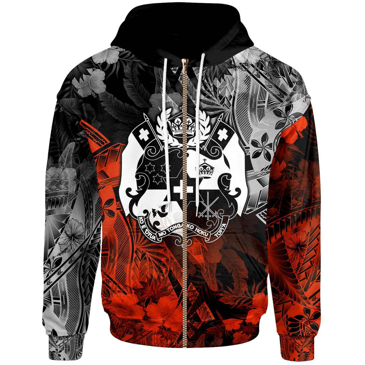 Tonga Polynesian Zip up Hoodie Vintage Polynesian Style Unisex Black - Polynesian Pride