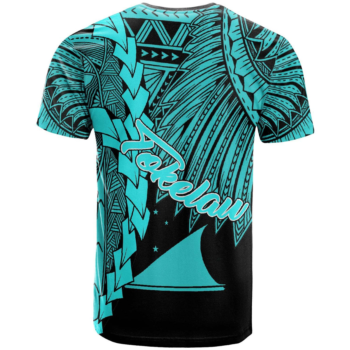 Tokelau Polynesian T Shirt Tribal Wave Tattoo Neon Blue - Polynesian Pride