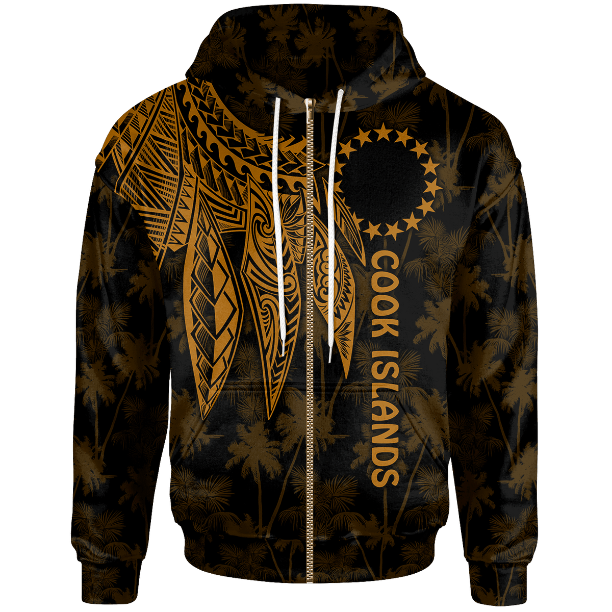Cook Islands Zip up Hoodie Polynesian Wings (Golden) Unisex Golden - Polynesian Pride