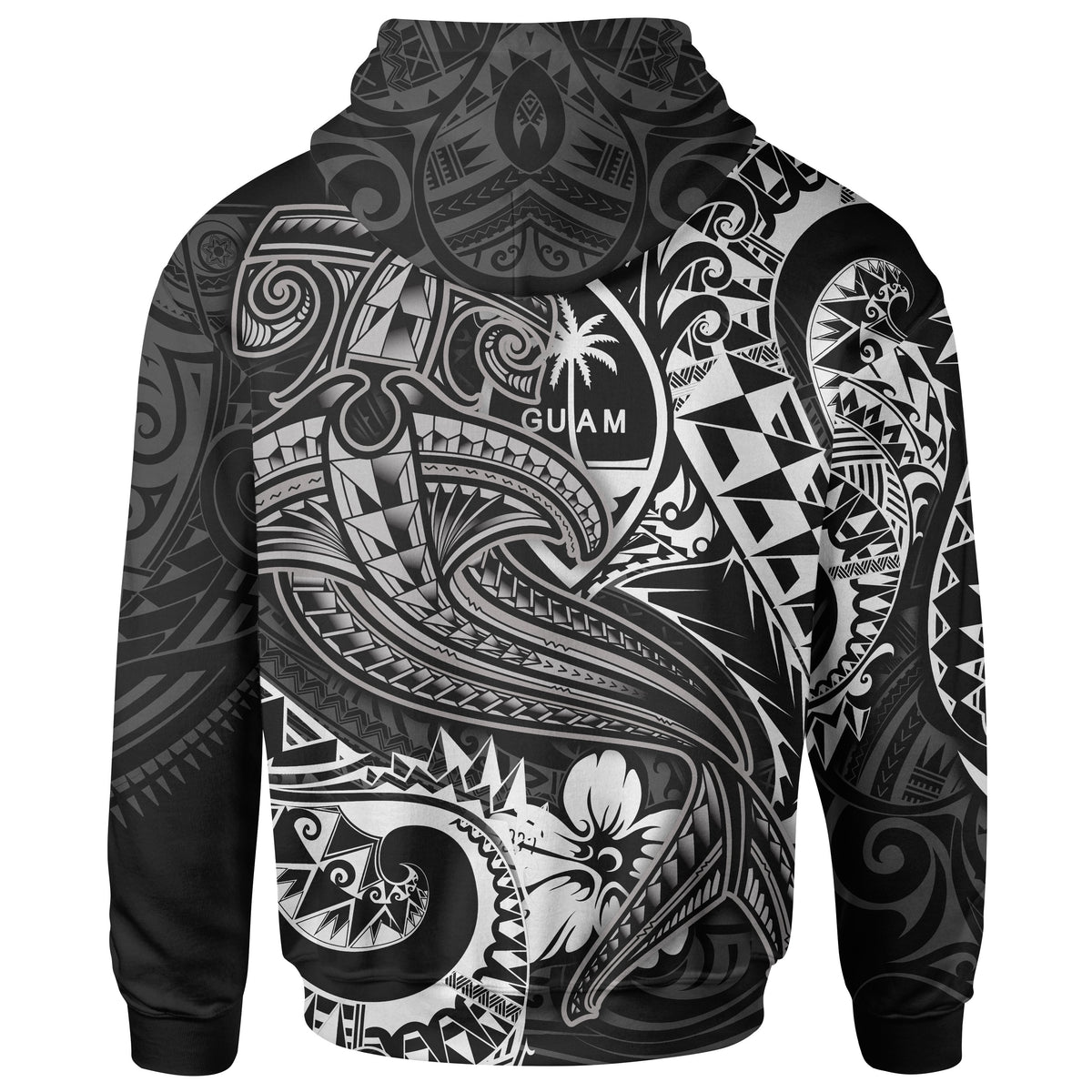 Guam Polynesian Zip up Hoodie White Shark Polynesian Tattoo - Polynesian Pride