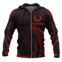 Pohnpei Micronesia All Over Zip up Hoodie Red Tribal Wave Unisex Red - Polynesian Pride