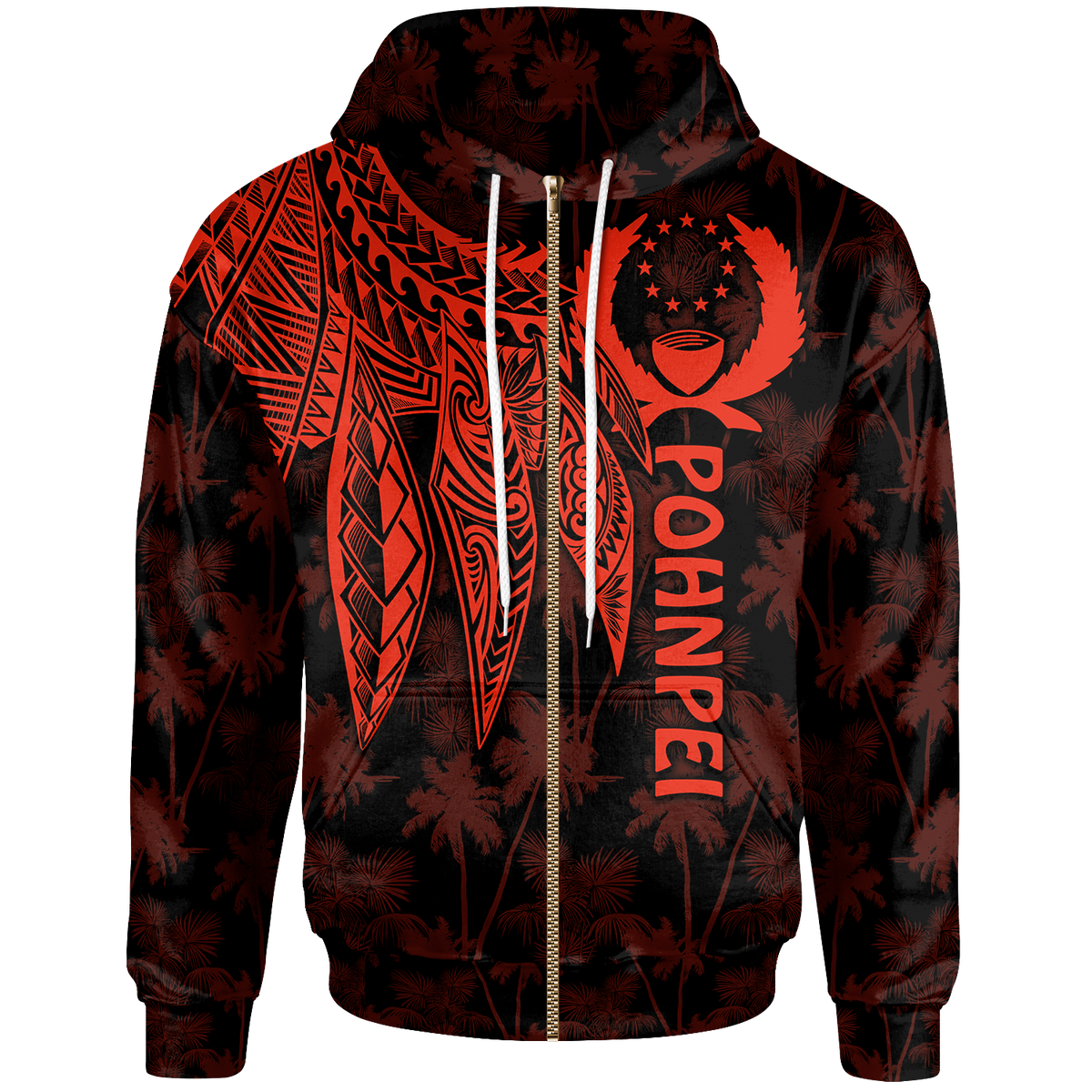 Pohnpei Zip up Hoodie Polynesian Wings (Red) Unisex Red - Polynesian Pride