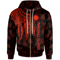 Marshall Islands Zip up Hoodie Polynesian Wings (Red) Unisex Red - Polynesian Pride
