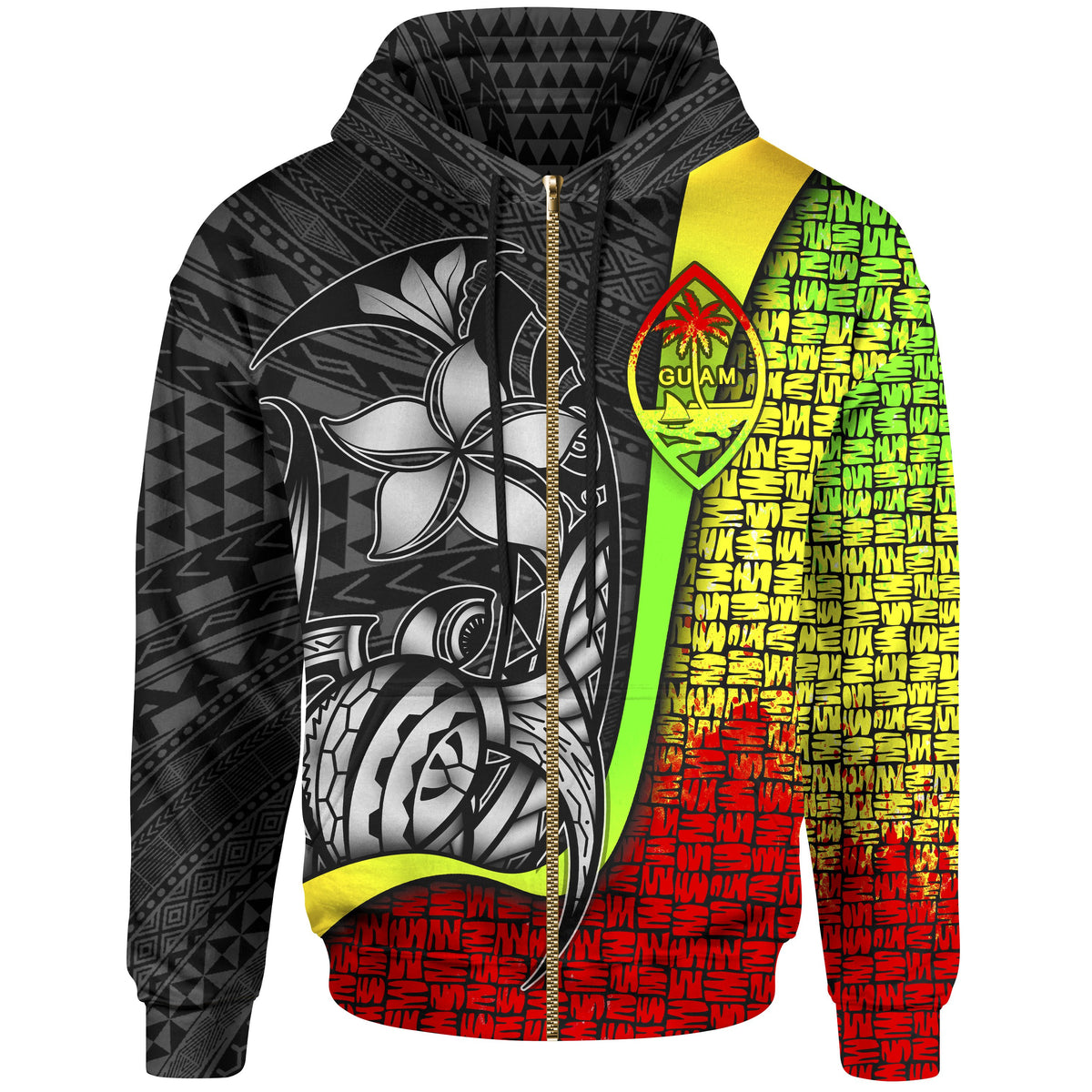 Guam Polynesian Zip up Hoodie Reggae Turtle with Hook Unisex REGGAE - Polynesian Pride