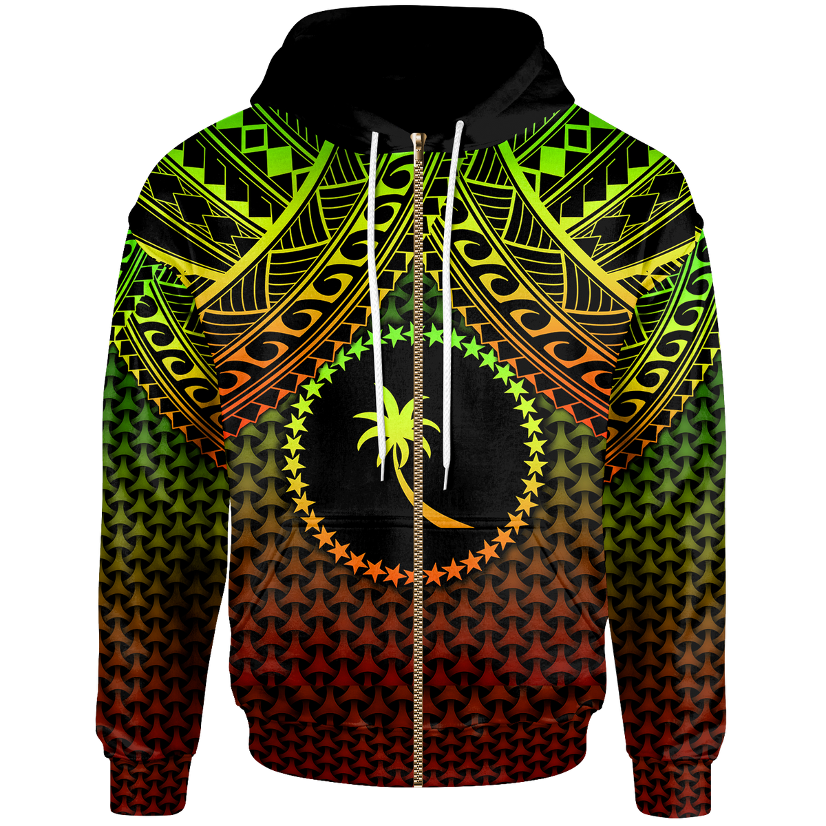 Polynesian Chuuk Custom Zip up Hoodie Reggae Vintage Polynesian Patterns Unisex Reggae - Polynesian Pride
