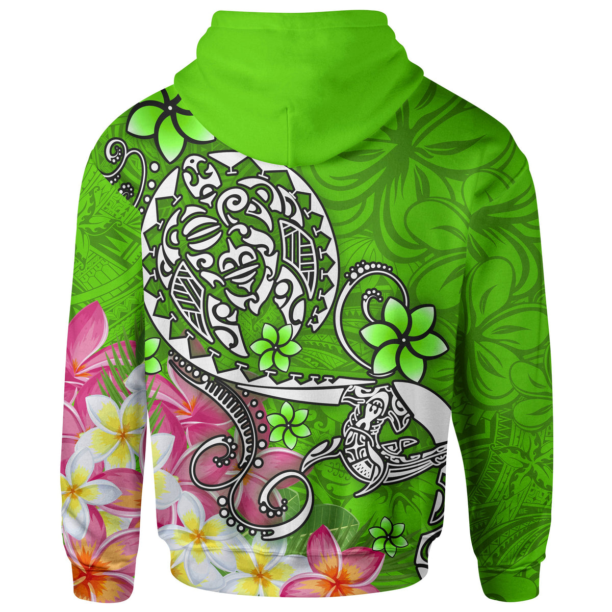 Polynesian Hoodie Turtle Plumeria Green Color - Polynesian Pride