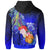 Tahiti Custom Hoodie Humpback Whale with Tropical Flowers (Blue) - Polynesian Pride