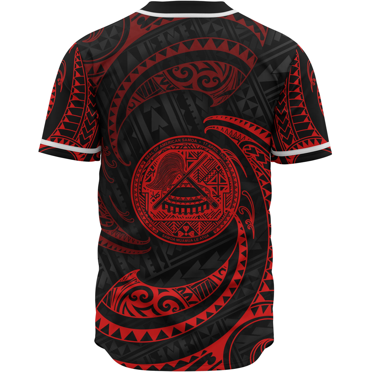 American Samoa Polynesian Baseball Shirt - Red Tribal Wave - Polynesian Pride