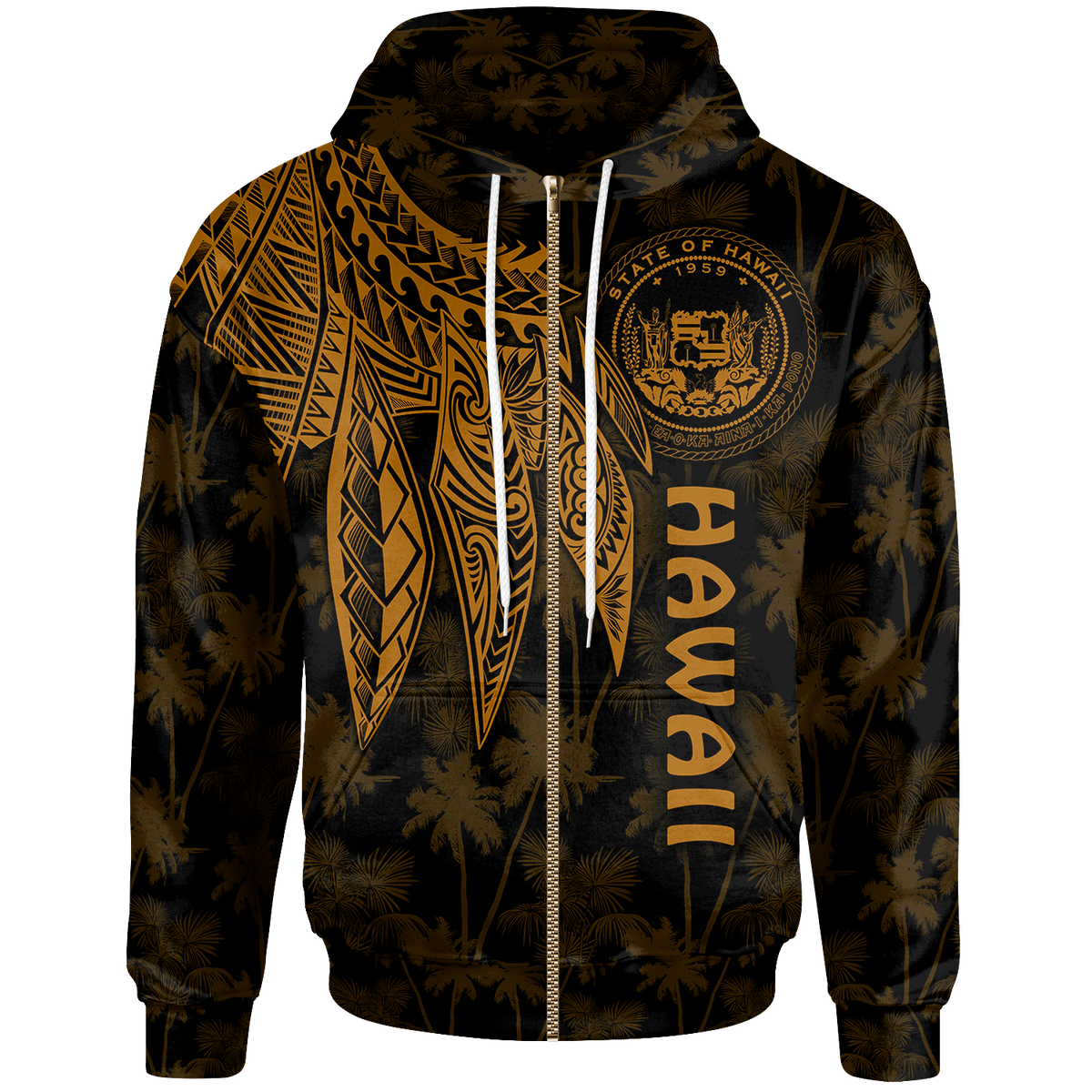 Polynesian Hawaii Zip up Hoodie Polynesian Wings (Golden) Unisex Golden - Polynesian Pride