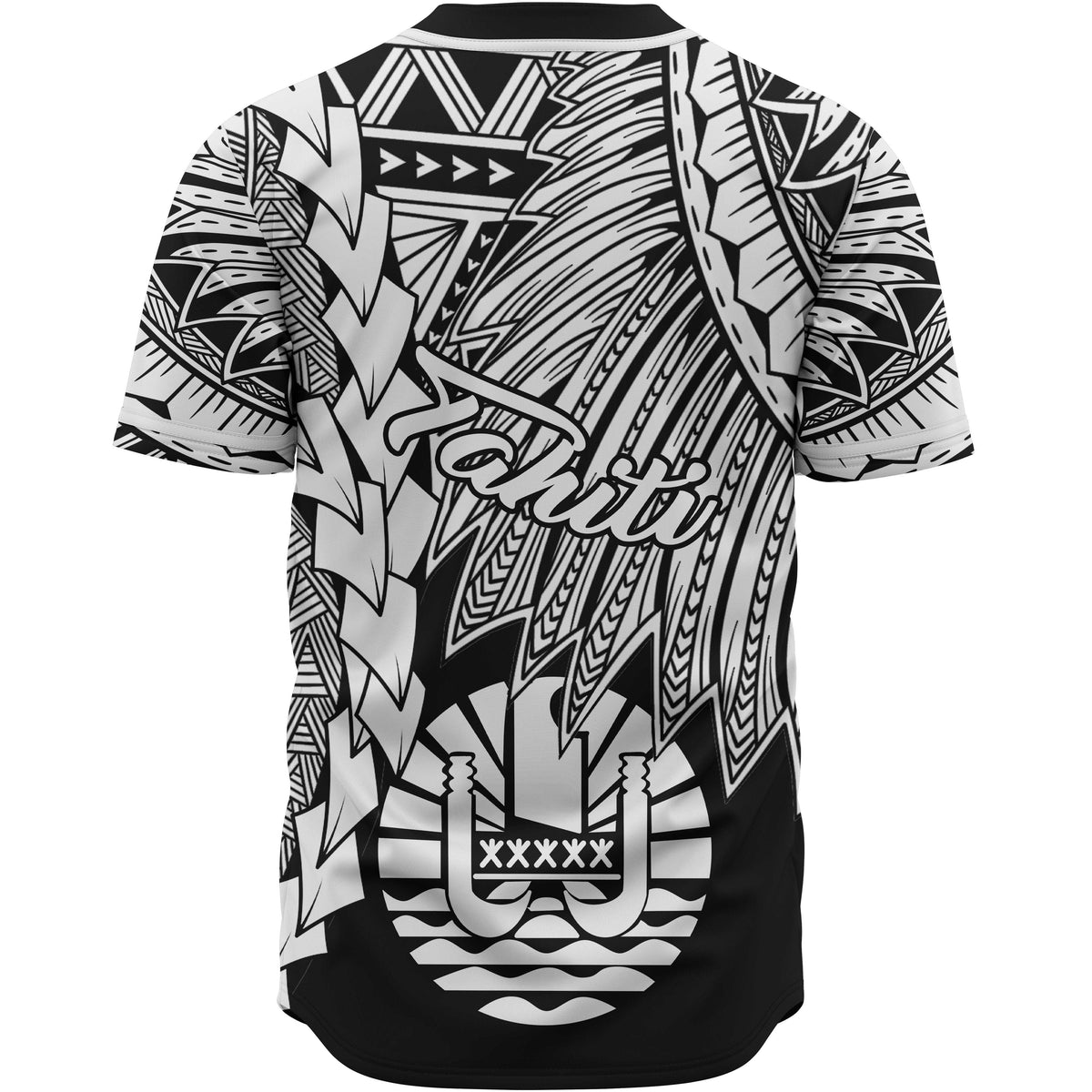 Tahiti Polynesian Baseball Shirt - Tribal Wave Tattoo White - Polynesian Pride