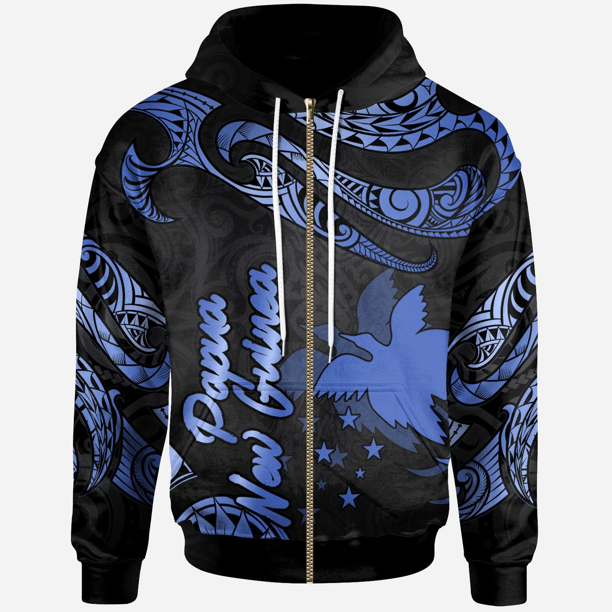 Papua New Guinea Polynesian Zip Hoodie Polynesian Tattoo Blue Version Unisex Blue - Polynesian Pride