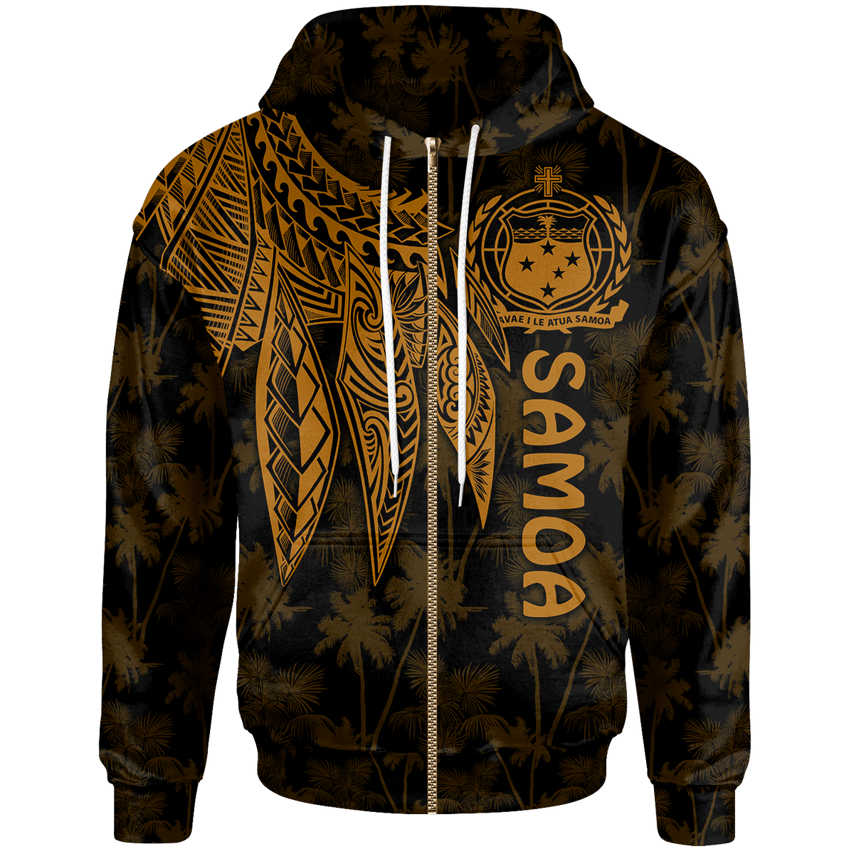 Samoa Zip up Hoodie Polynesian Wings (Golden) Unisex Golden - Polynesian Pride