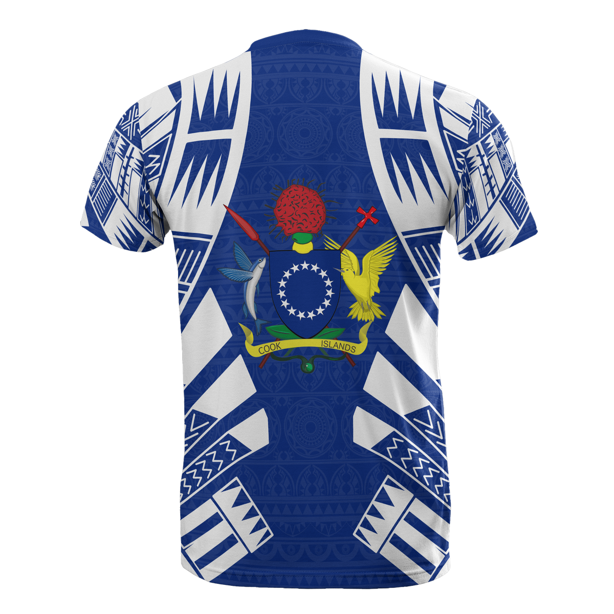Cook Islands T Shirt Polynesian Coat of Arms Polynesian Tattoo Blue Style - Polynesian Pride