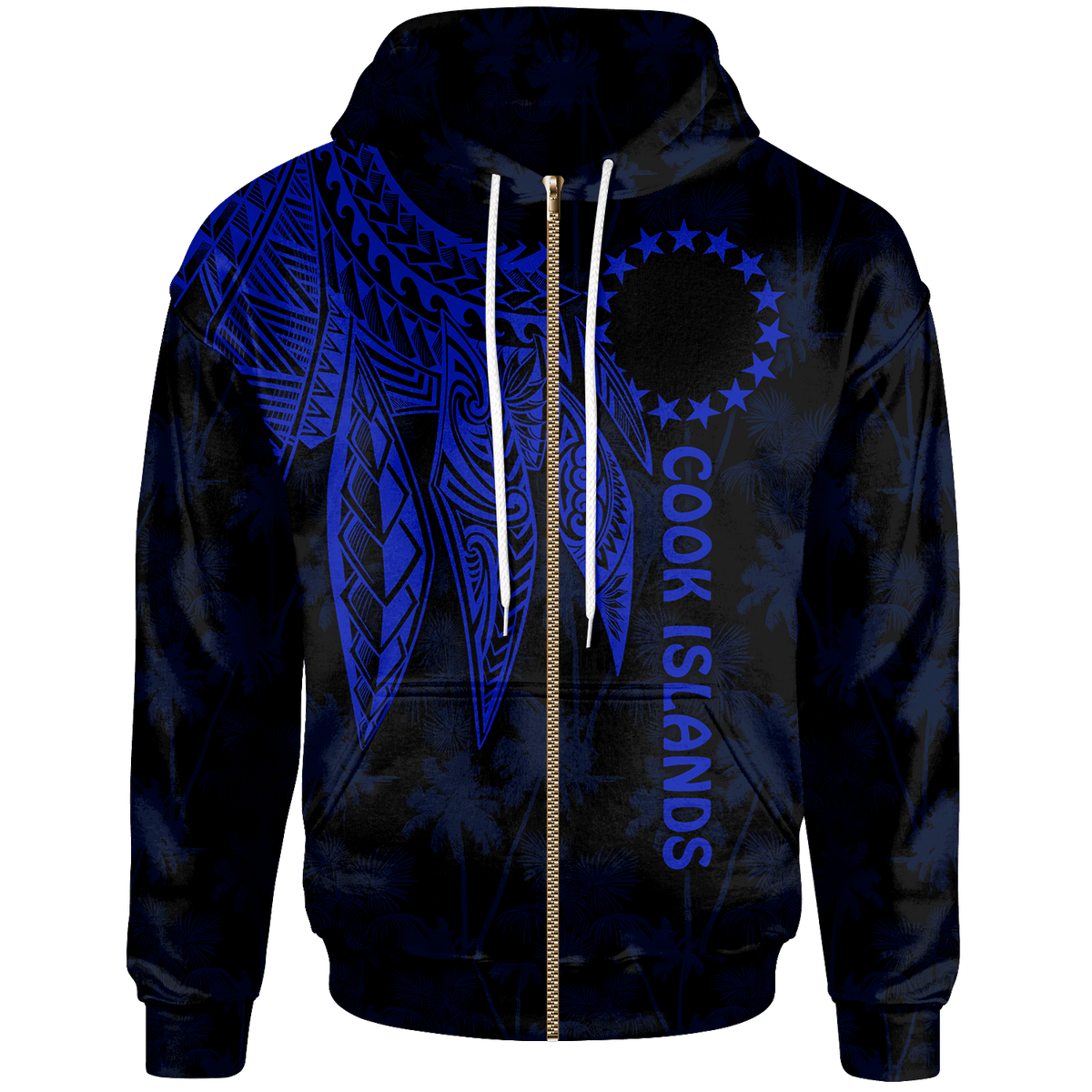 Cook Islands Zip up Hoodie Polynesian Wings (Blue) Unisex Blue - Polynesian Pride