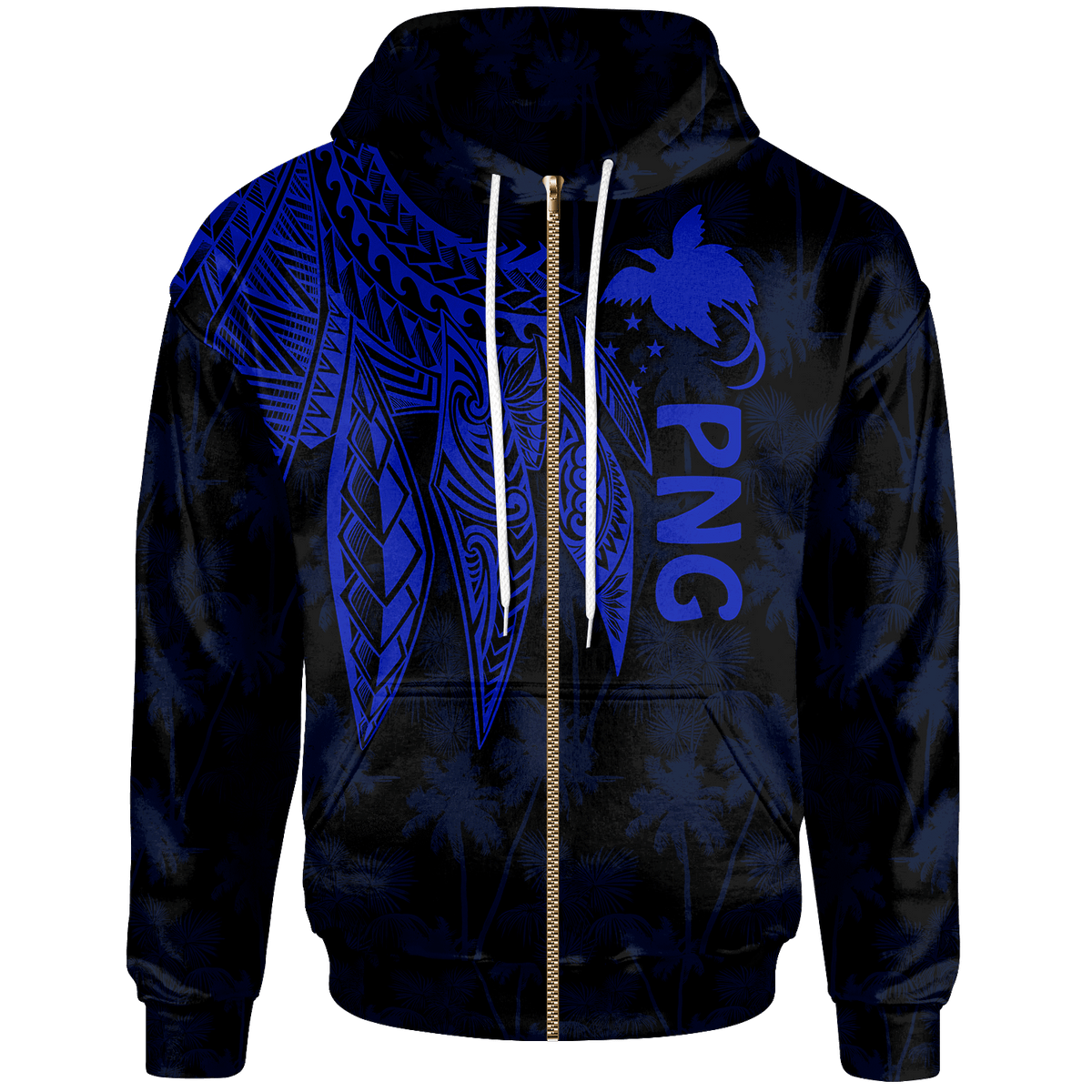 Papua New Guinea Zip up Hoodie Polynesian Wings (Blue) Unisex Blue - Polynesian Pride