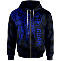 Guam Zip up Hoodie Polynesian Wings (Blue) Unisex Blue - Polynesian Pride