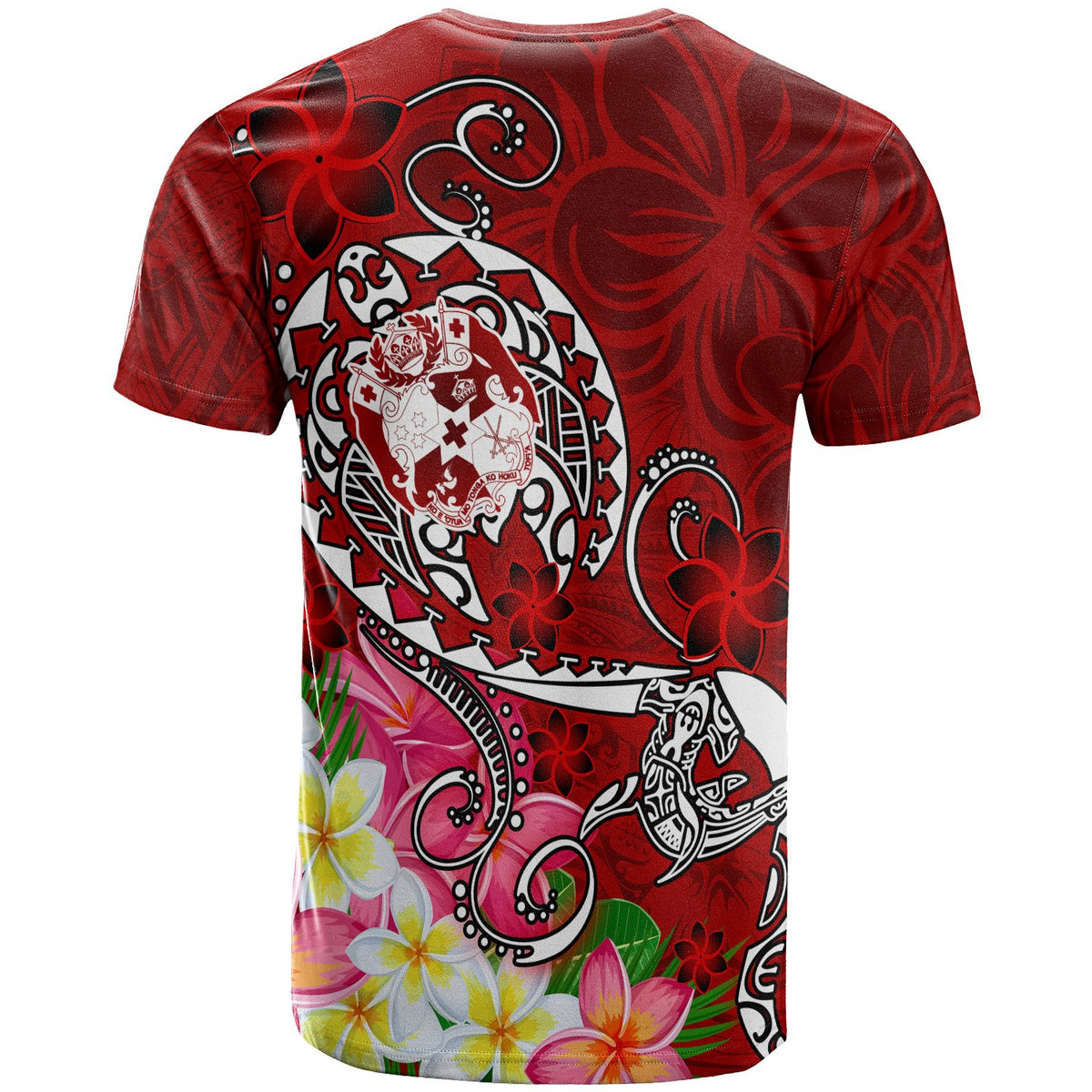 Tonga Custom T Shirt Turtle Plumeria (RED) - Polynesian Pride