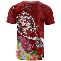 Tonga Custom T Shirt Turtle Plumeria (RED) - Polynesian Pride