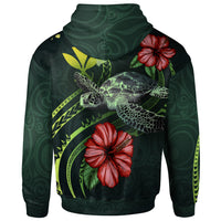 Hawaii Polynesian Zip up Hoodie Green Turtle Hibiscus - Polynesian Pride