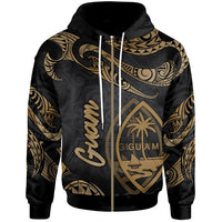 Guam Polynesian Zip Hoodie Polynesian Tattoo Gold Version Unisex Gold - Polynesian Pride