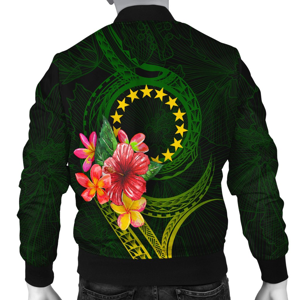 Cook Islands Polynesian Bomber Jacket - Floral With Seal Flag Color - Polynesian Pride